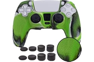 Skin for PS5 Controller Grips,Pandaren Texture Pattern Cover for DualSense 5 Controller Sweat-Proof Anti-Slip Silicone Cover Hand Grip with 8pcs FPS Pro Thumbsticks Cap Protector(Camouflage Green)