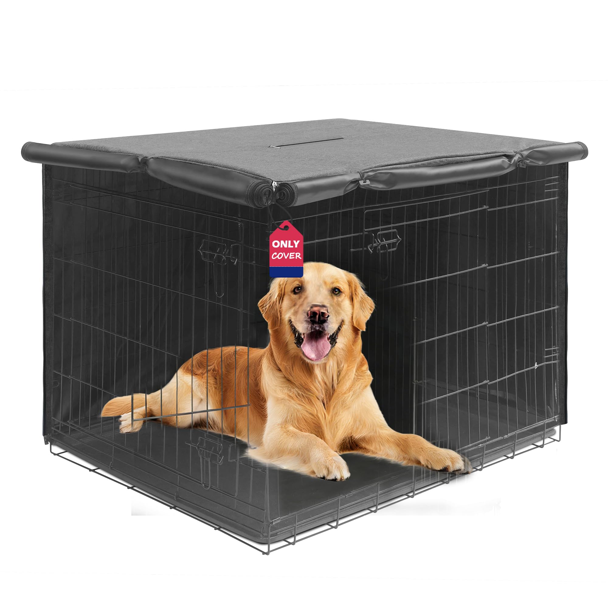 HiCaptain Breathable Dog Crate Cover 42 Inch, Durable Heavy Duty Kennel Cover, Dual Zippered Panels, Windproof Waterproof UV-Resistant (Grey) Image