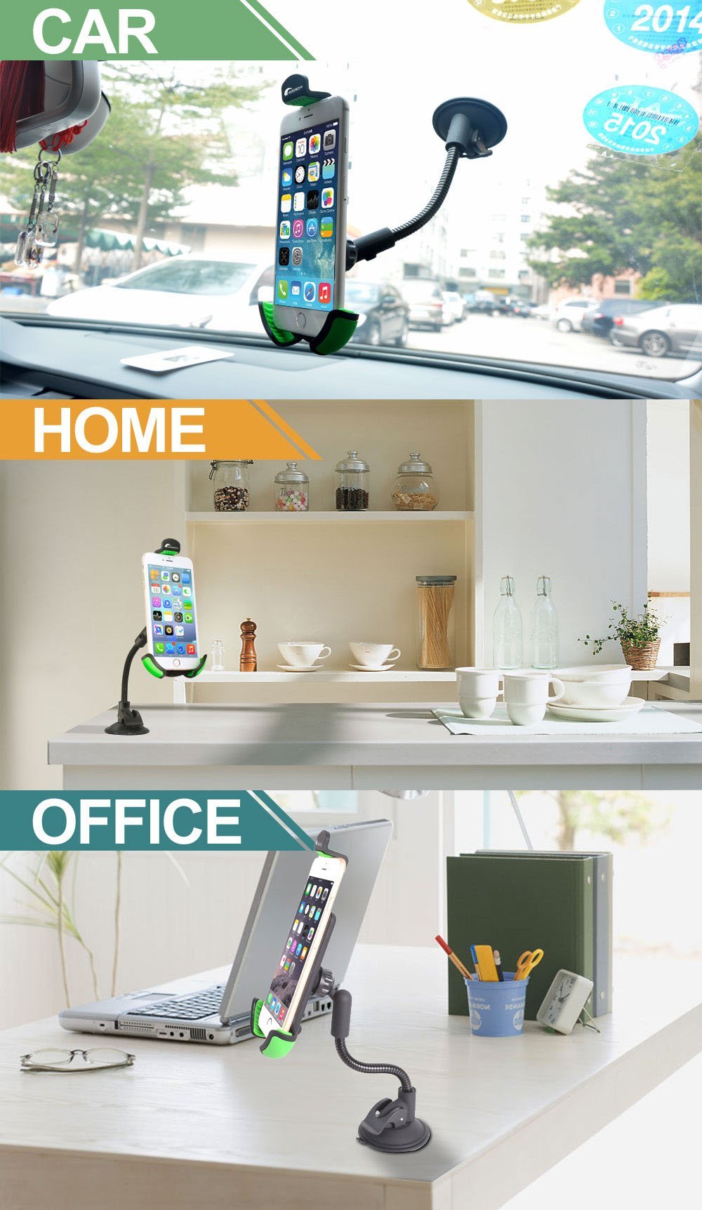 Moobom Car Mount Long Arm Suckers Handsfree Holder With 360 Degree Rotation Suction Cup Cradle on Universal Windowsheild Dashboard for iPhone Samsung Various Smartphones