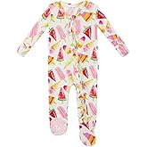 EASWEET Bamboo Viscose Baby Girl Footie Pajamas, Newborn Sleepers Infant Onesie, 2-Way Zipper Footed Pjs