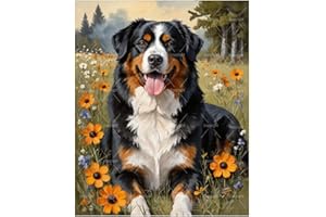 Dog Paint By Numbers Kit For Adults - Diy Bernese Dog In Daisies Painting On Canvas 16X20 In, Acrylic Paint Set, Suitable For