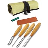 BeaverCraft Wood Carving Gouges Chisels Kit SC01 - Wood Spoon Carving Chisel Set - Whittling Tools Includes Radial Gouges, Flat Chisel, Bent Gouge, Leather Strop &amp; Rolling Pouch