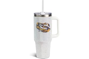 The Memory Company Officially Licensed NCAA 40oz White Rhinestone Tumbler - Stainless Steel Double Wall Vacuum Insulated Water Bottle, BPA-Free, Lid & Straw, Sparkling Team Spirit Drinkware