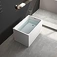 43" Acrylic Free Standing Tub，Square Shape Japanese Soaking Tub With Seat Desgin，cUPC Certified, Chrome Drain & Overflow,Gloss White Finish (White1, 43 in no seat)