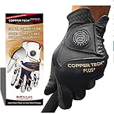 Copper Tech Plus Women's Left for Right Handed Golfers Golf Glove – Advanced Compression for Muscle Support, Joint Relief Gloves – Black/Black, 1 Pack, One Size Fits Most