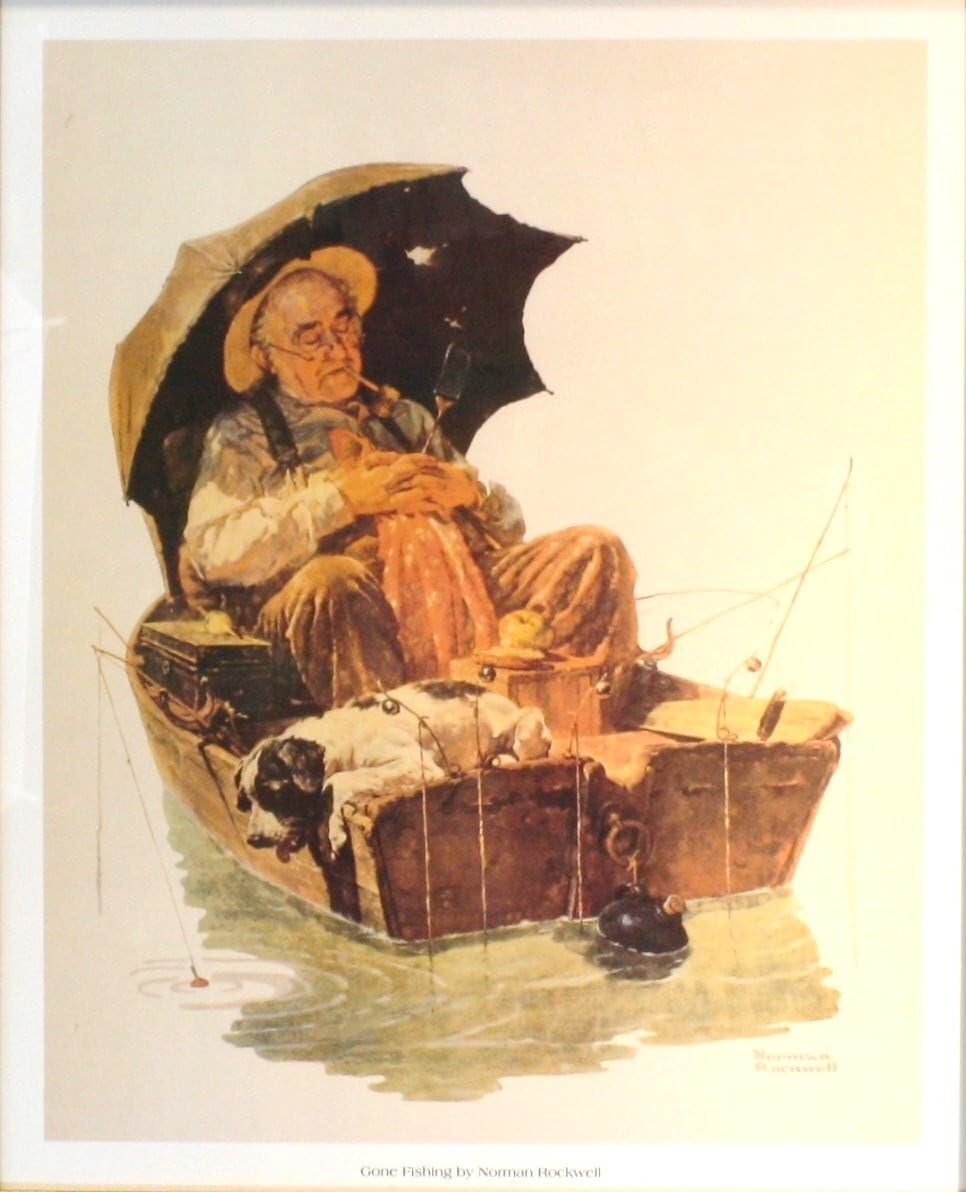 Gone Fishing- Norman Rockwell (18x22) Unframed Art Print