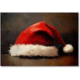Yermidi Vintage Santa Hat Canvas Wall Art Minimalist Christmas Pictures Wall Decor Festive Rustic Farmhouse Xmas Poster Print Cozy Holiday Artwork for Bedroom Living Room Fireplace 16x24inch Unframed