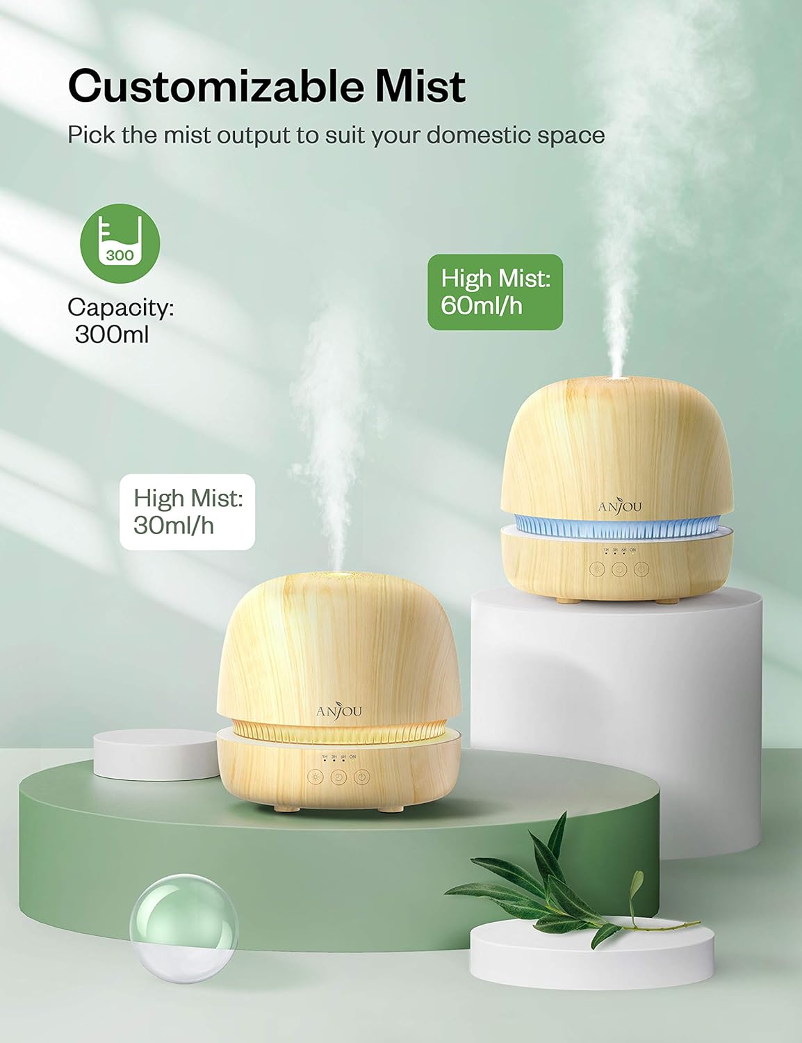 Essential Oil Diffuser Set - Anjou 300ml Ultrasonic Aromatherapy Diffuser with 10 Essential Oils Humidifiers for Constant Aromatherapy, 7 Color LED & Timer for Home Bedroom Office Study Yoga Spa : Beauty