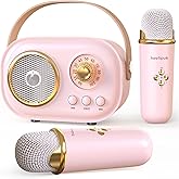 Mini Karaoke Machine,White Elephant Gifts,Stocking Stuffers for Teen, Christmas Gifts for 3-12+ Years Old, Portable Bluetooth Speaker with Wireless Microphone Kids Boys Girls-Pink