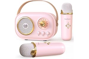 HEETIPUK Mini Karaoke Machine for Kids Adults,Portable Bluetooth Karaoke Speaker with 2 Wireless Microphones Toys Gifts for Girls 4 5 6 7 8 9 10 11 12+ Years Old (C20-Pink)