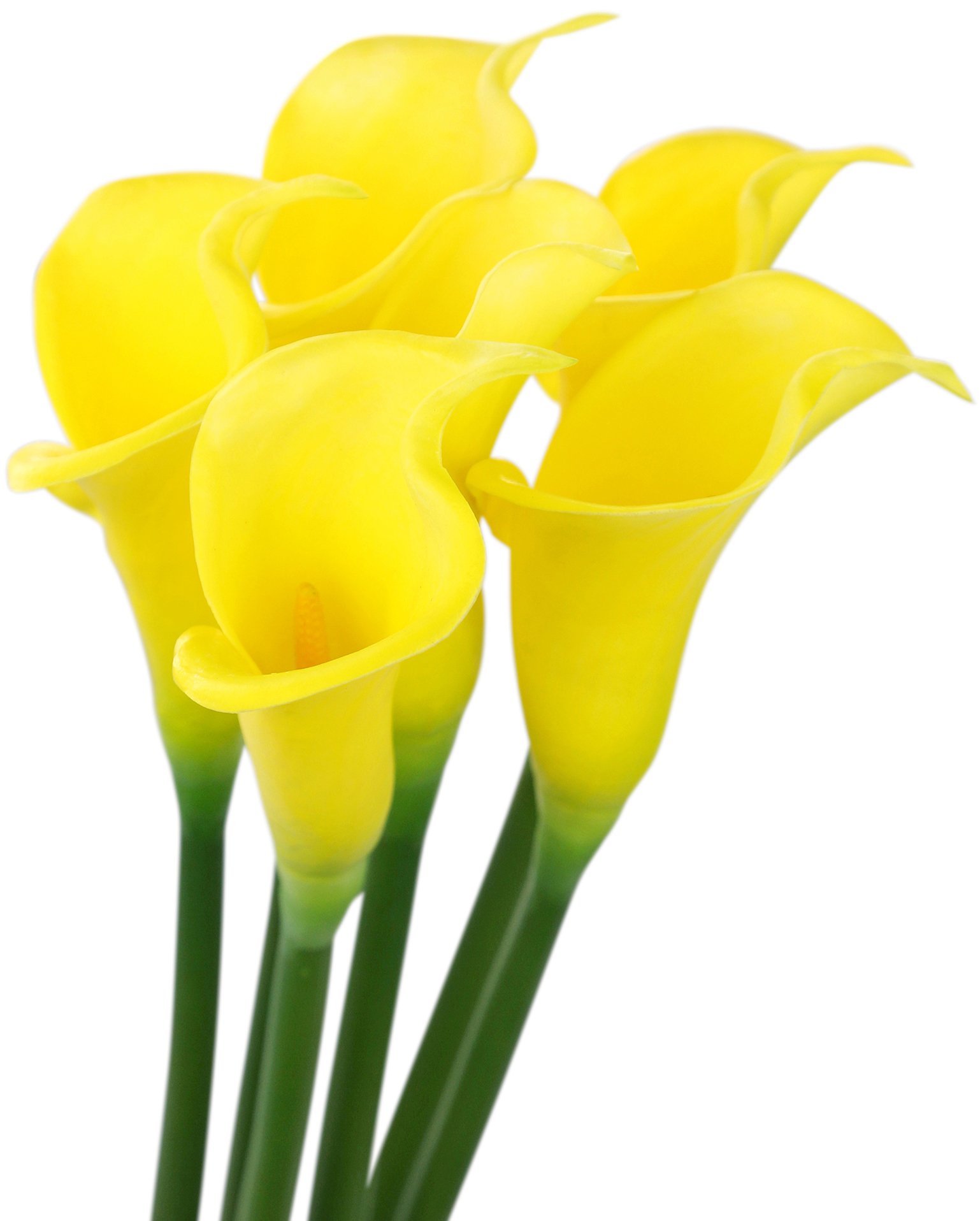 FiveSeasonStuff 6 Long Stems of Real Touch Artificial Yellow Calla Lily Flowers & Bouquet, for Home Shop Office Restaurant Wedding Party Décor/DIY Flower Arrangement Decoration, 64cm (25.2 inches)