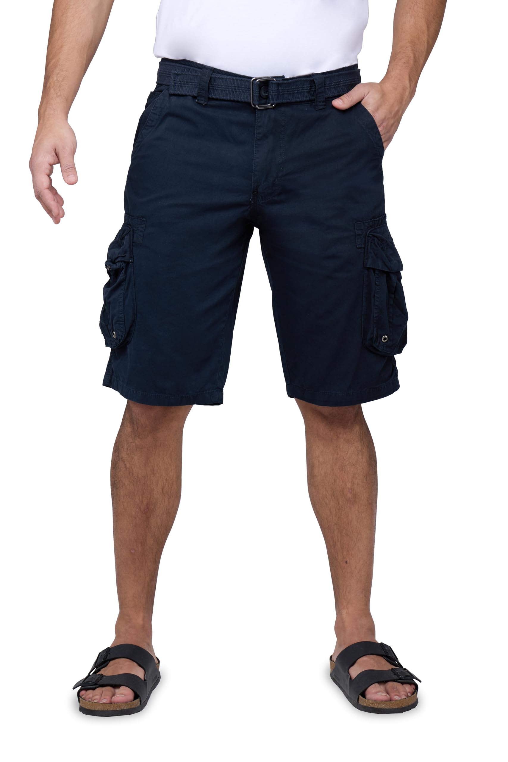Photo 1 of RAW X Mens Belted Cargo Shorts, Relaxed Fit Casual Knee Length Cargo Shorts for Men, Navy, 42