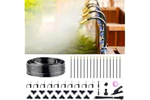 Thiswing 360° Adjustable Drip Irrigation System - Garden Watering Atomizing System with 16 Nozzles, Greenhouse Accessories for Yard, Lawn, Plants, Garden, 5/16 inches Hose, 50 ft