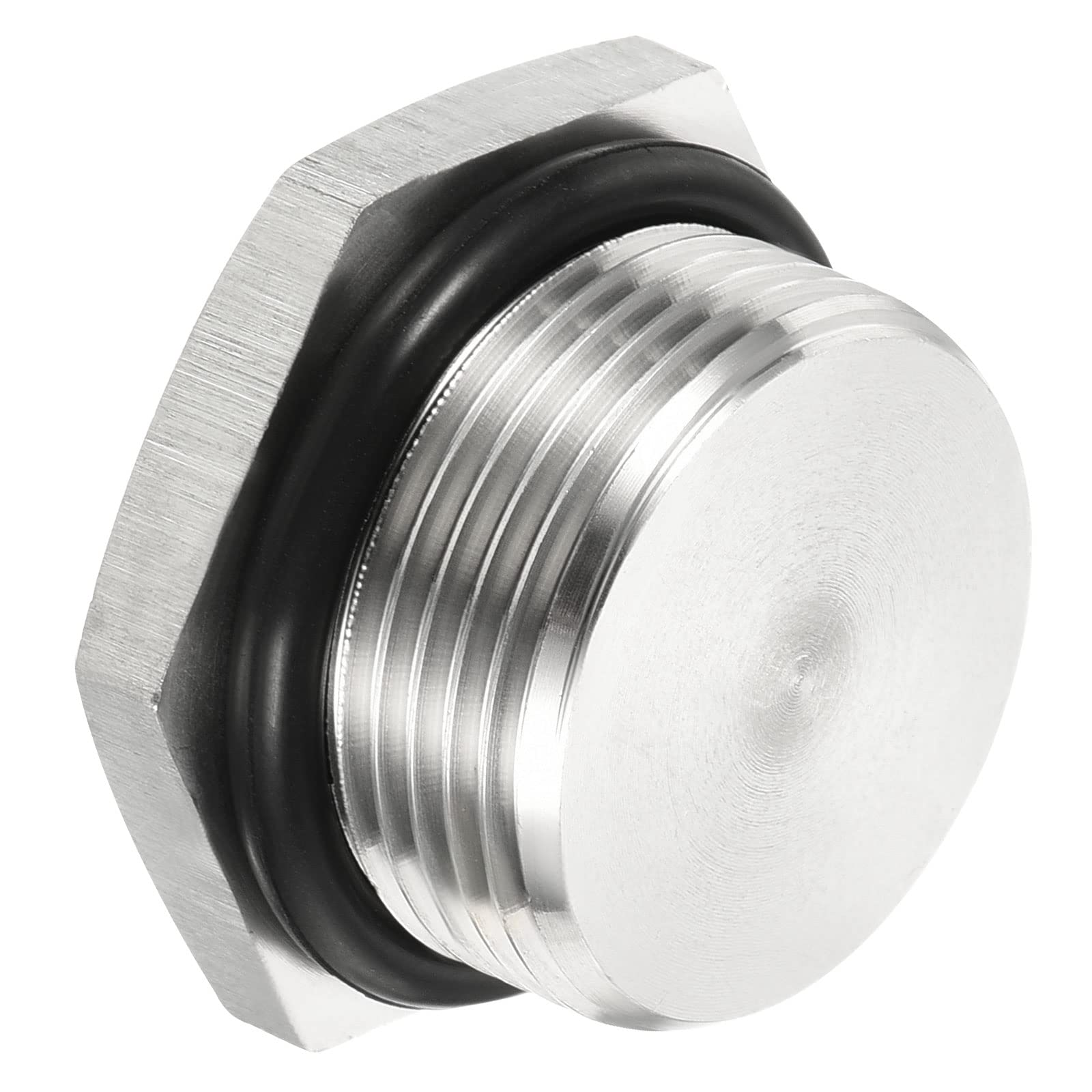 PATIKIL M25x1.5 Male Plug, 1 Pack Waterproof Dustproof 304 Stainless Steel Thread Hex Head Socket Solid Pipe Fitting with Sealing Rubber Ring