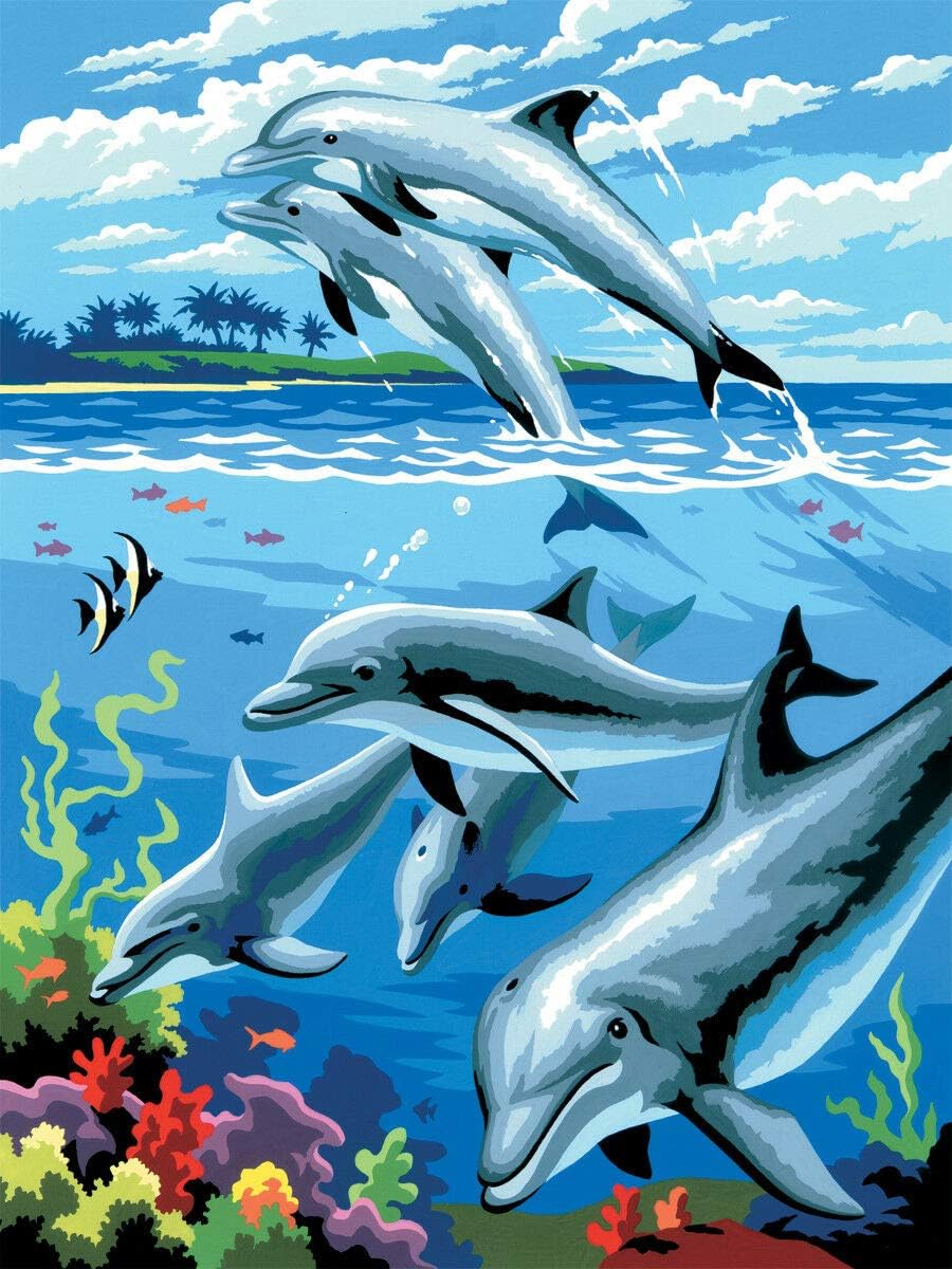 elebaby DIY Filling Oil Canvas Paint by Number Kit Multi-Colored Animals Painting