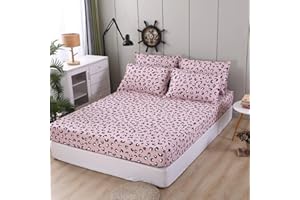 Feelyou Girls Leopard Print Bedding Set Teens Luxury Pink Black Cheetah Print Bed Sheet Set Queen Size for Kids Children Women Bedroom Decor Fitted Sheet Chic Wild Animal Bed Cover with 2 Pillow Case