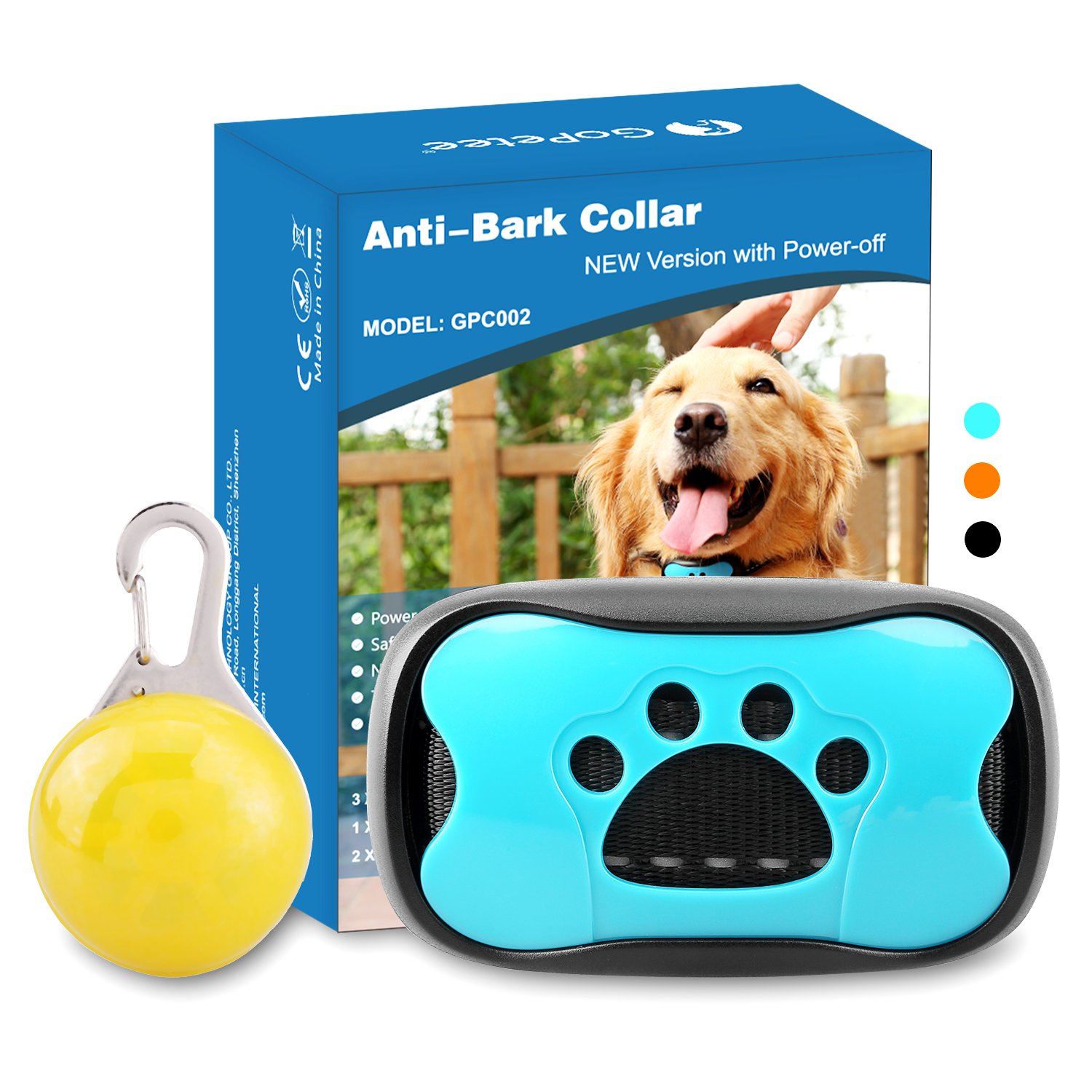 GoPetee Dog Anti Bark Collar Training with free LED light 7 Adjustable Levels No Bark Stop Puppy Barking Collar with Power On Off Auto Vibration Spare Batteries and Paw Shell Replacement Included for Small, Medium and Large Dogs