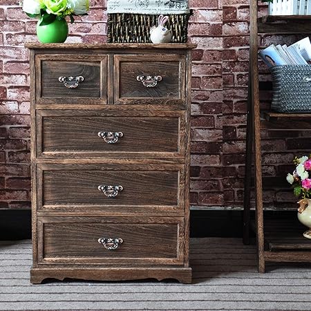 Exqui Vintage Chest Of Drawers Wooden Floor Standing Cabinet With