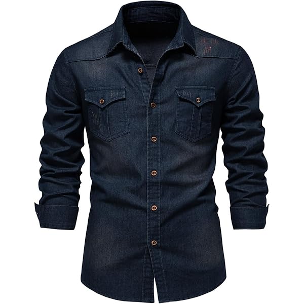 JMOJO Men's Grey Denim Shirt – Long Sleeve Slim Fit – Casual Or Formal – UK Made