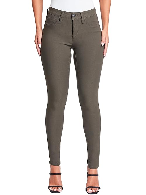 YMI Women's Hyperstretch Mid-Rise Skinny Jeans, Dark Olive, 2X