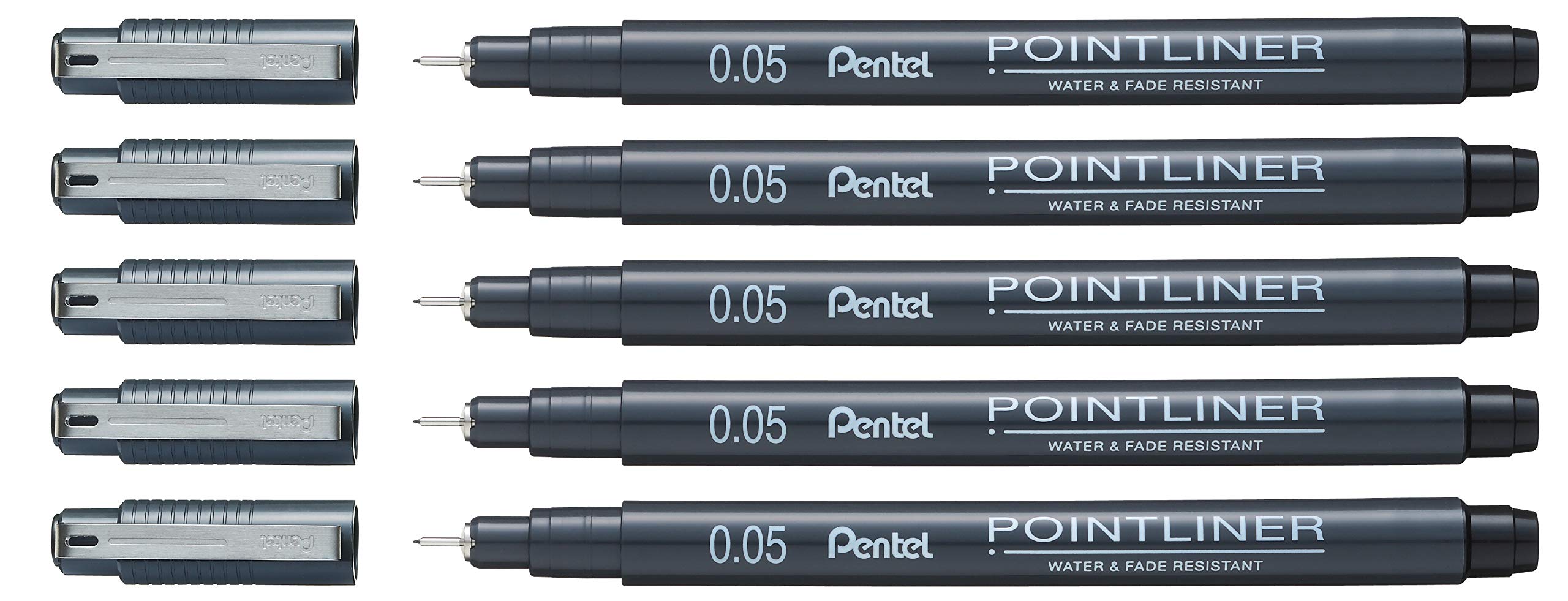 Pentel Pointliner S20P-05A Fineliner Black - Waterproof and Fade-proof, 0.05mm, Pack of 5 (5 Pieces)