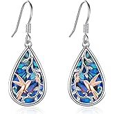 LOOVE Sterling Silver Tree of Life/Flower/Bee/Animals/Cat/Hummingbird Dangle Earrings Moonstone Turquoise Drop Leverback Earrings Jewelry Gifts