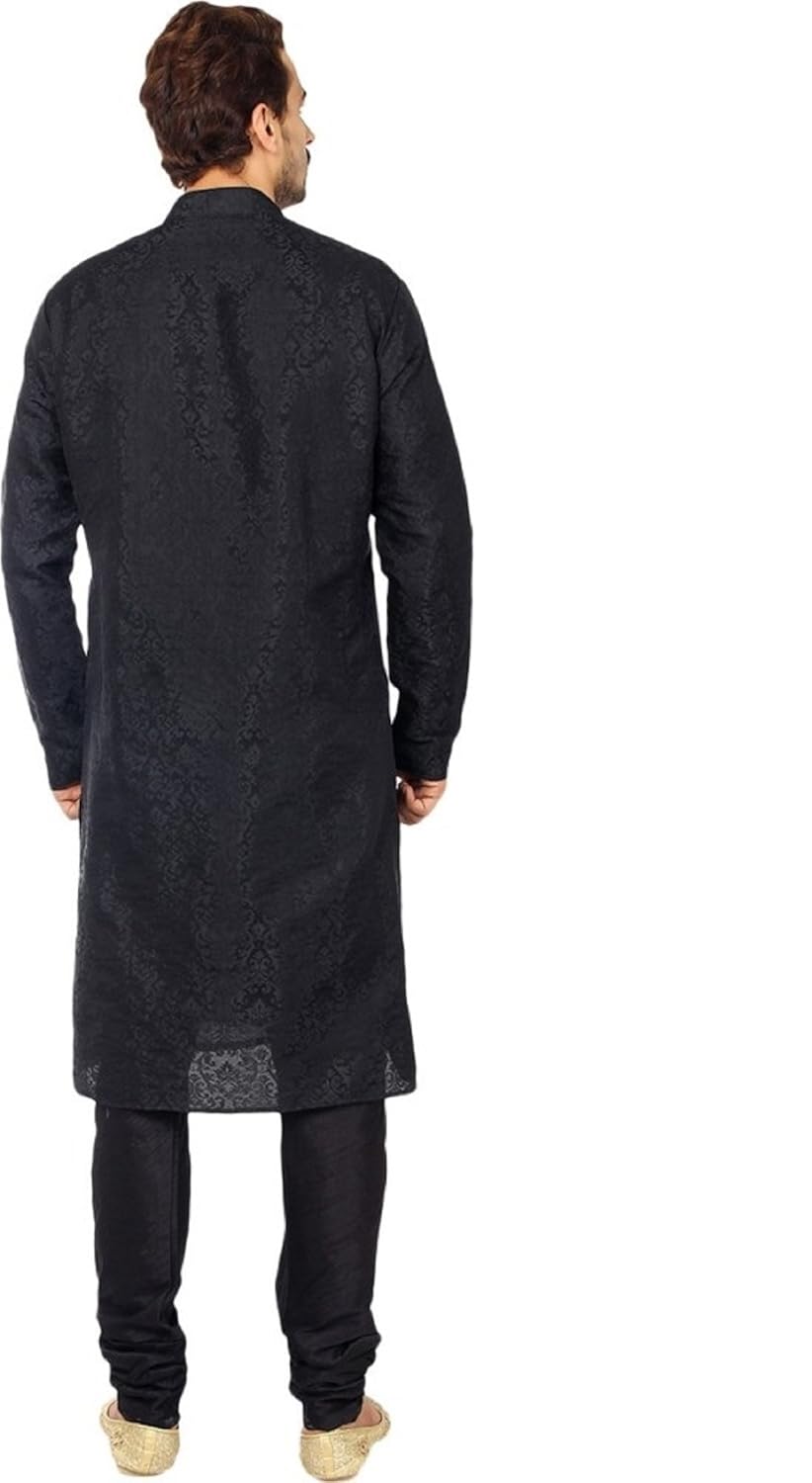 royal men's festive art silk jacquard floral print kurta churidar