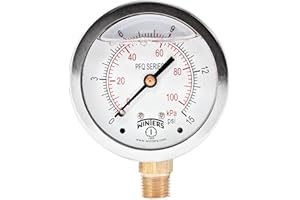 WINTERS INSTRUMENTS Winters 2-1/2" Dial Size, Liquid Filled Industrial Pressure Gauge, Brass Internals, 304 Stainless Steel Case, Dual Scale 0-15 psi/kPa, 1.5% Acc, 1/4" NPT Bottom Mount, Glycerin Filled Pressure Gauge