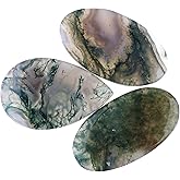 CRYSTALIS (3pcs) (30-40MM) Moss Agate, Mix Shape, Natural Cabochon Crystals, Loose Gemstone, Wholesale Bulk, Jewelry Making Supply, Polished, DIY, Craft, Gem Collectibles (150+cts)