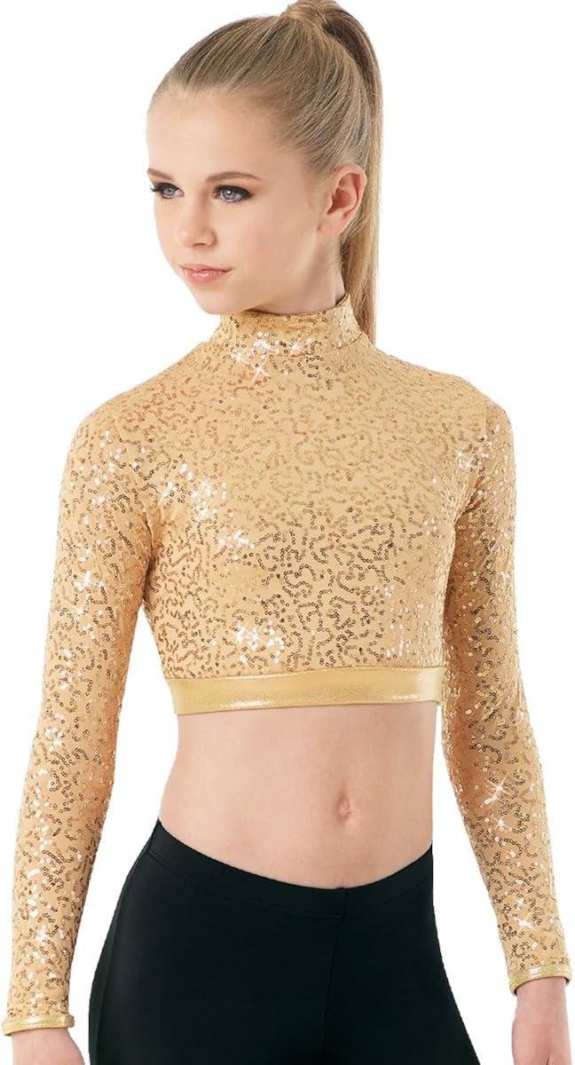gold sequin crop top long sleeve