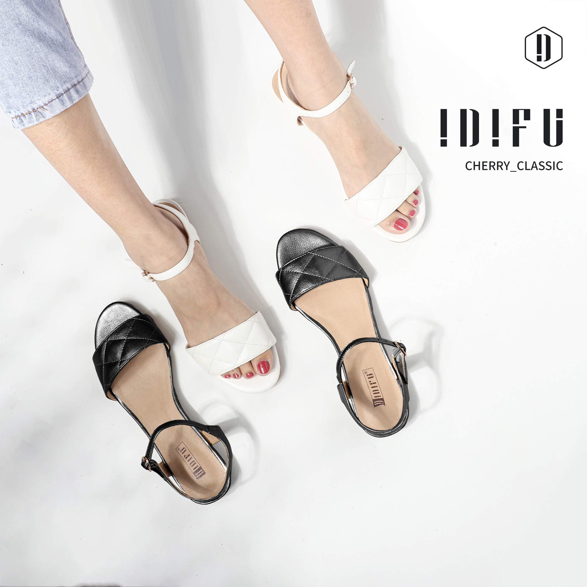 IDIFU Women's Cherry Cute Faux Leather Open Toe Ankle Strap Buckle Flat Sandals Summer New - Image 3
