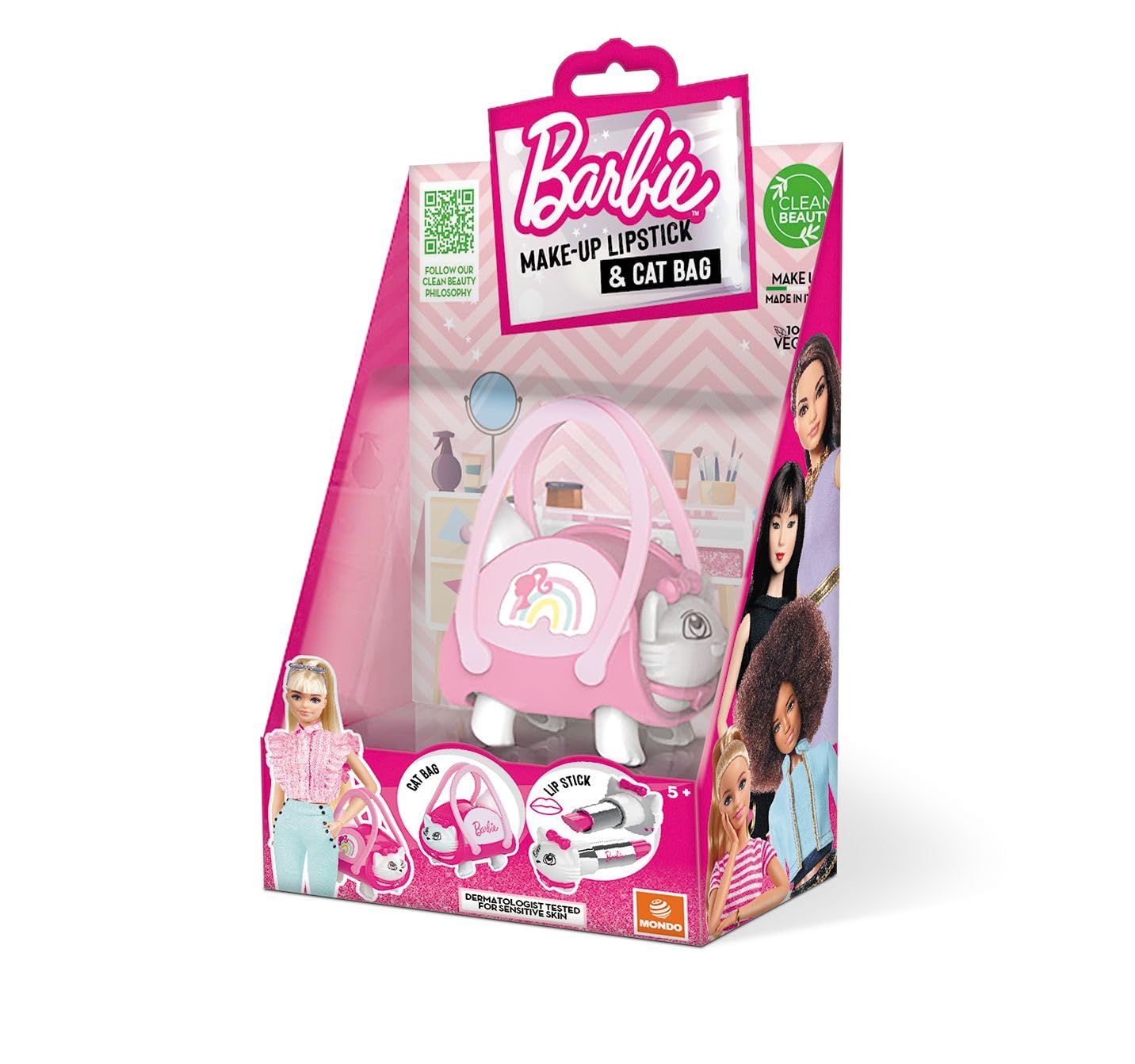 Mondo 40001 Barbie Bag-40001, Handbag, Includes 1 Cat Shaped Bag, 1 Lipstick, Multicolour