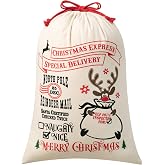 HBlife Personalized Santa Sack Santa Bag Christmas Gift Bag Cotton with Drawstring Size 26.18 x 19.7 Inch (White)
