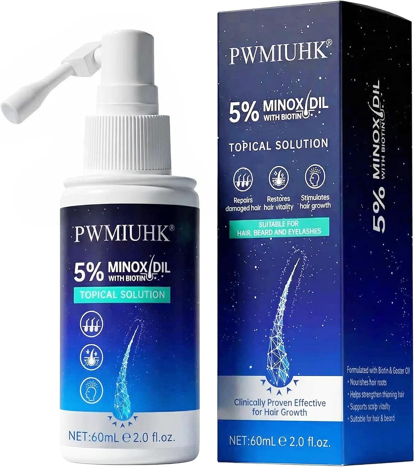 5% Minoxidil for Men & Women, Hair Beard Growth Spray with Biotin, Minoxidil Hair Growth Serum for Hair Regrowth, for Hair Loss & Thinning, make Hair Stronger Thicker -2 fl.oz /60ml