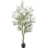 FEELEAD Artificial Olive Tree 6ft -Tall Fake Potted Olive Silk Tree with Planter Natural Olive Branches and Realistic Leaves - Faux Olive Tree for Home House Office Decor Indoor