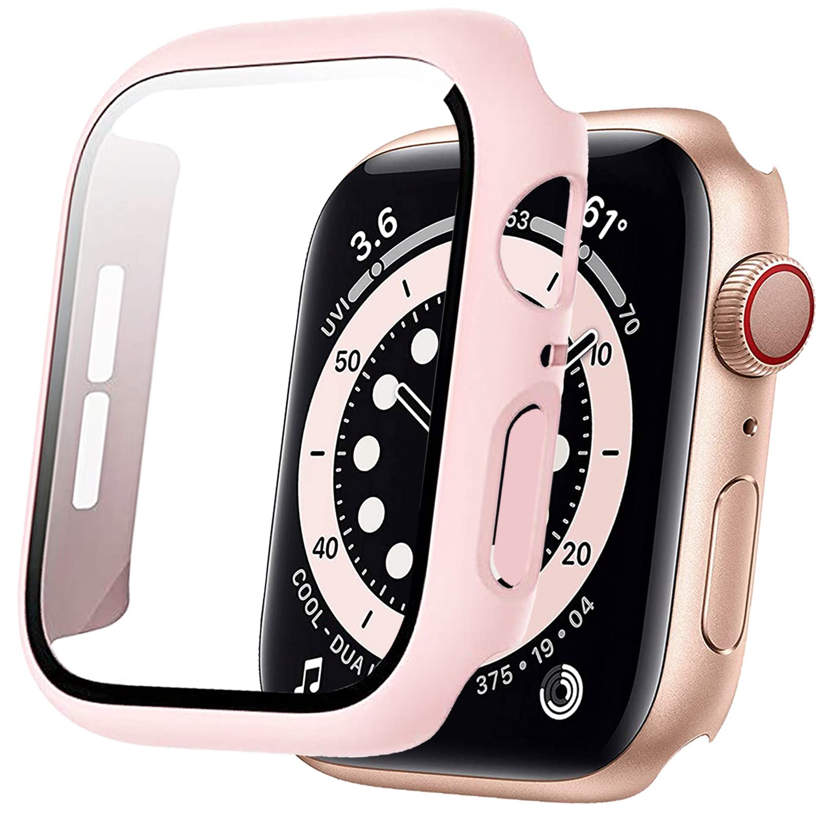 Miimall Case Compatible with Apple Watch SE Series 6/5 /4 40mm Tempered Glass Screen Protector, Matte Hard PC All-Around Protection Full Protective Cover for Apple Watch SE 40mm （Pink）