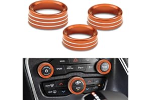 HABNVUON 3PCS AC Air Conditioner Switch Button Knob Cover, Climate Control Knob Cover, AC Switch Volume Tune Controller Aluminum Alloy Trim, Car Accessories for Challenger Durango 2015-2022 (Orange)