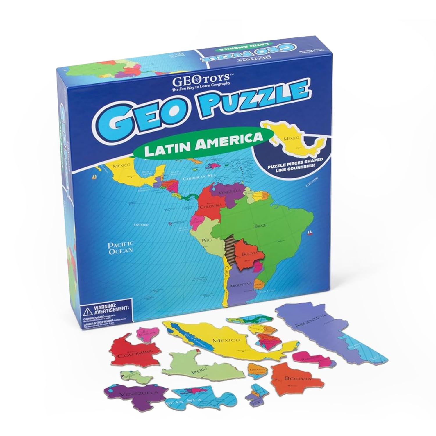 GeoToys GeoPuzzle, Latin America Jigsaw Puzzles, 50 Pc Geography Puzzle, Geography Game, Map Puzzle - Jigsaw Puzzles for Kids Ages 6-9, Stocking Stuffers for Kids, Christmas Gifts for Grandkids