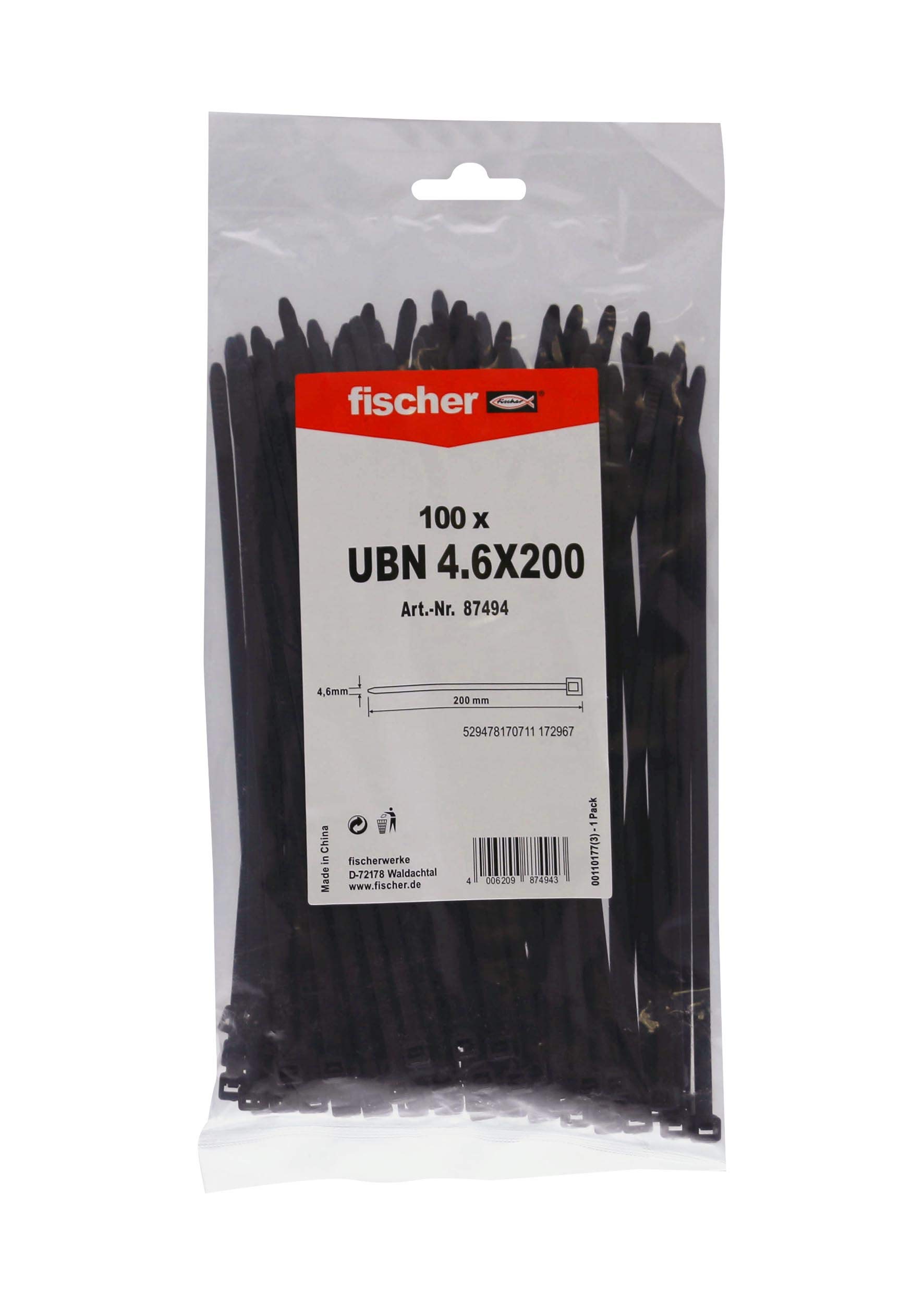 fischer Cable Tie UBN 4.6 x 200 Black