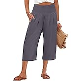 ANRABESS Capris Pants for Women Summer Casual Loose Flowy High Waisted Smocked Palazzo 2026 Lounge Beach Cropped Trousers