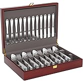 Mahogany Wood Silverware Storage Box,Silverware Case Flatware Chest with Felt Lined,Flatware Storage Box for 12 sets of Utensils,Silverware Chest without Silverware,Silverware Organizer with Lid