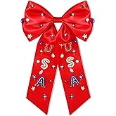 4th of July Hair Bows for Women Fourth Of July Hair Accessories Outfits Silky Satin Red White and Blue Hair Bows American Flag Star Patriotic Hair Ribbon Bow Clips Gifts Party Favors (Red 5)
