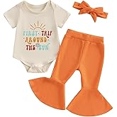 baorji Newborn Half Way To One Baby Girl Outfit Short Sleeve Romper T Shirt Ribbed Knit Flare Pants Headband Set 3Pcs Summer