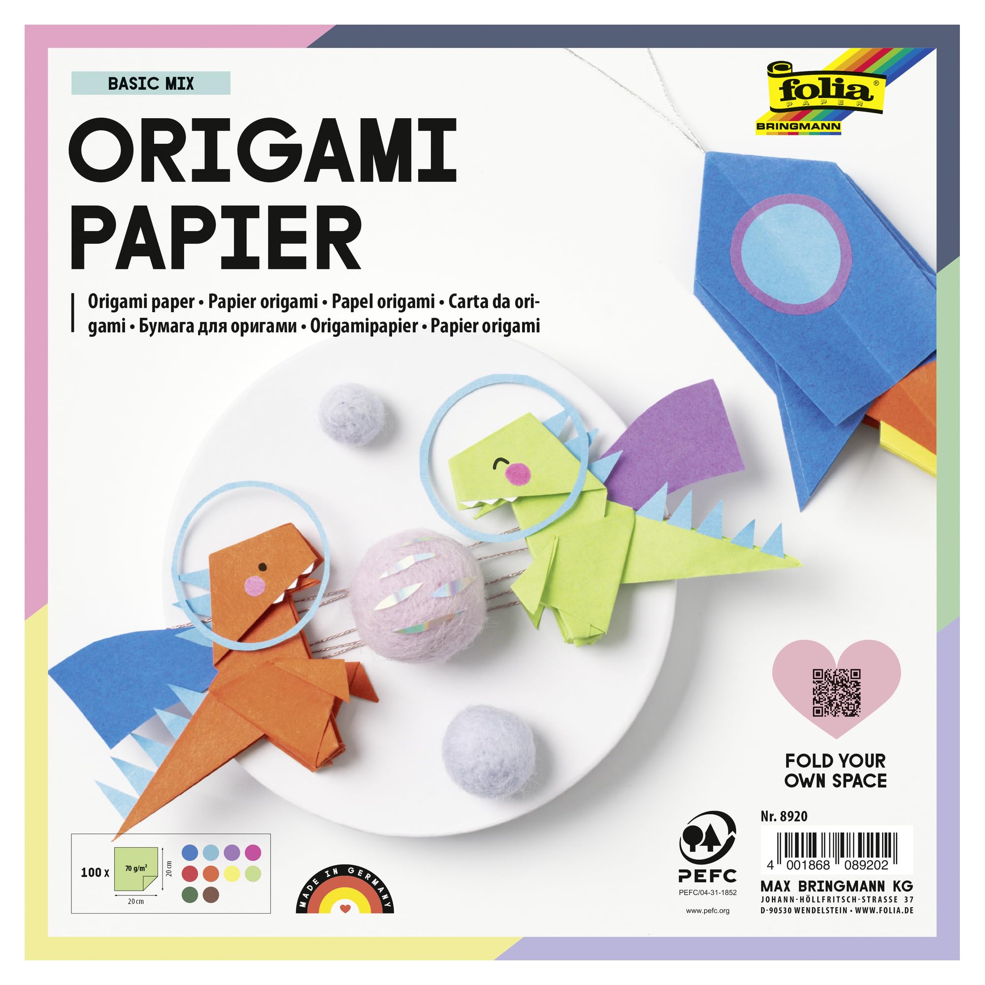 Global Art Folia Solid Origami Paper 8-inch x 8-inch 100 kg-Assorted Colors