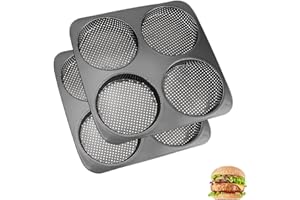 HOMOMSAE Large Hamburger Bun Pan 2PCS, 5 Inch Perforated Non-Stick Carbon Steel Hamburger Mold, 4-Cavity Big Baking Pan for H