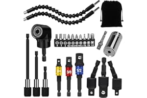 MXIIXM Flexible Drill Bit Extension Set, 105° Right Angle Drill Attachmen, Rotatable Joint Socket 1/4 3/8 1/2 In Hex Socket Adapter, Bendable Drill Bit Extension, Bit Holder Extension Screwdriver Bit Kit