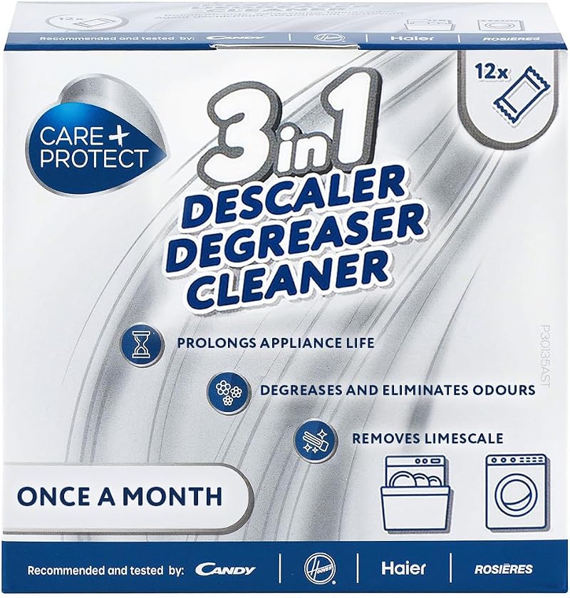Care + Protect 3in1 Washing Machine Dishwasher Cleaner 12 Sachets