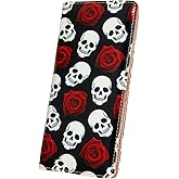 AIRMORS Wallet Women Leather Credit Card Holder with RFID Blocking Large Capacity Slim zipper Wallets for Men Minimalist Coin Purse long clutch wallet (Rose Skull)