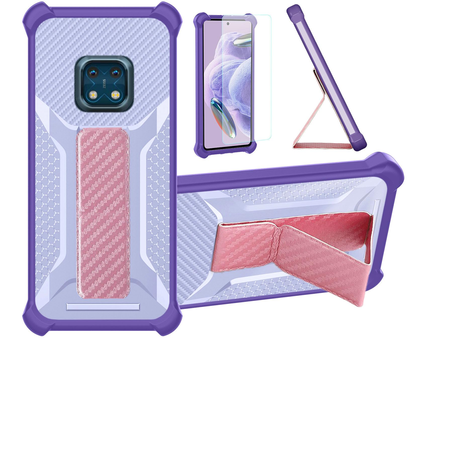 bojioderf Funda Compatible con Nokia Xr20 Funda [con Protector de Pantalla de Vidrio Templado] Funda Híbrida [Soporte Plegable Magnético] [Esmerilado Antihuellas] Púrpura