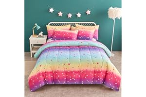 Yogeneg Colorful Polka Dots Kids Comforter Sets Twin Size for Teen Girl &Boys Women, Circles Printed Rainbow Comforter with Pillowcase, Microfiber 2 Piece Bedding Set,All Season (Rainbow C, Twin)